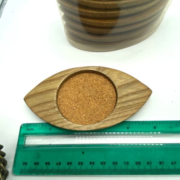Sixties Hand carved Japan Hardwood & Cork Eye Coasters 8 Mid-Century‎ Mod Sere - Picture 8 of 8